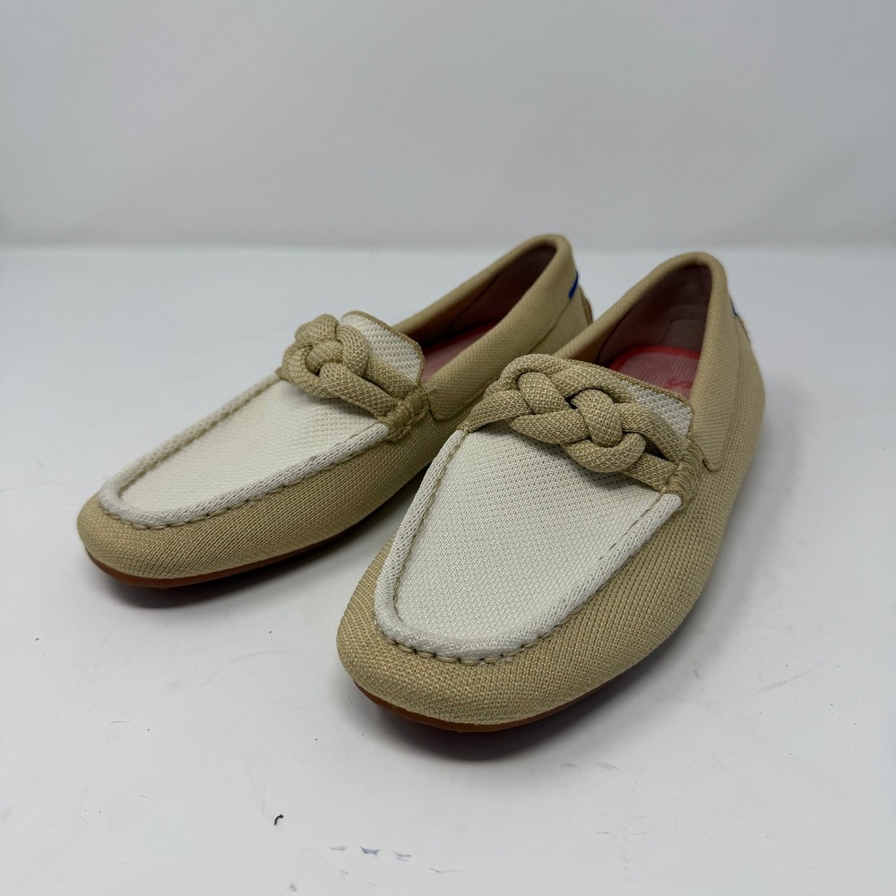 Rothys The Driver Braided Sesame White Loafers Driving Mocs Women Size 8